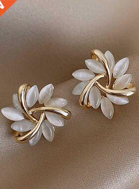 Exquste Flower Zrcon Stud Earrngs For Women Leaves Geome