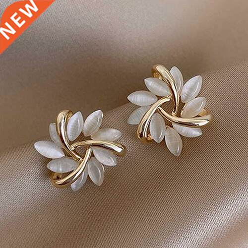Exquste Flower Zrcon Stud Earrngs For Women Leaves Geome