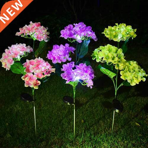 3 Head Hydrangea rose Ground Plug Solar Light Garden Courtya