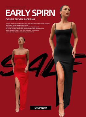 Macheda Autumn Women Spaghetti Strap Party Dress Sexy Split