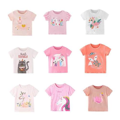2022 Summer 2-8 Years Kids Girl Shorts Sleeve T-shirts Print