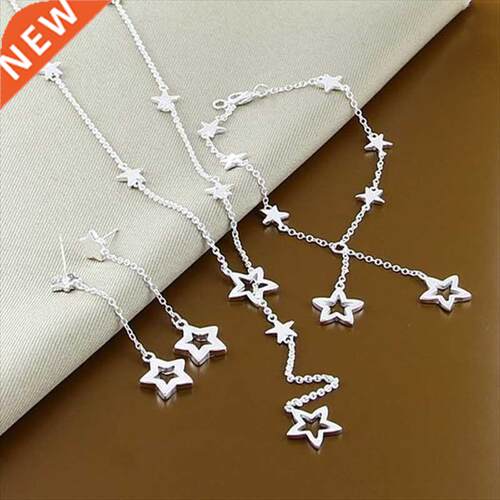 New Style 925 Sterling Silver Set Star Earrings Bracelet Nec
