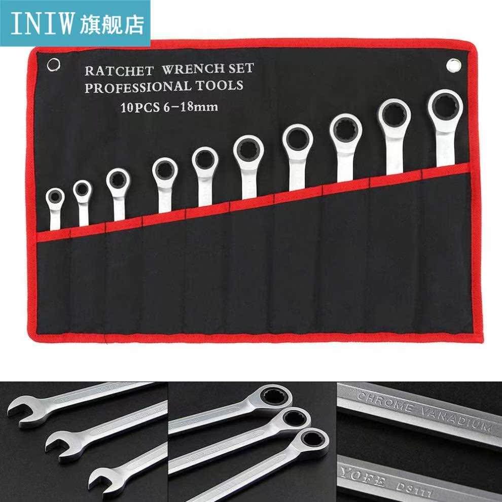 10pcs/lot Fixed Head Ratchet Wrench 6mm-18mm CRV Ratchet Wr