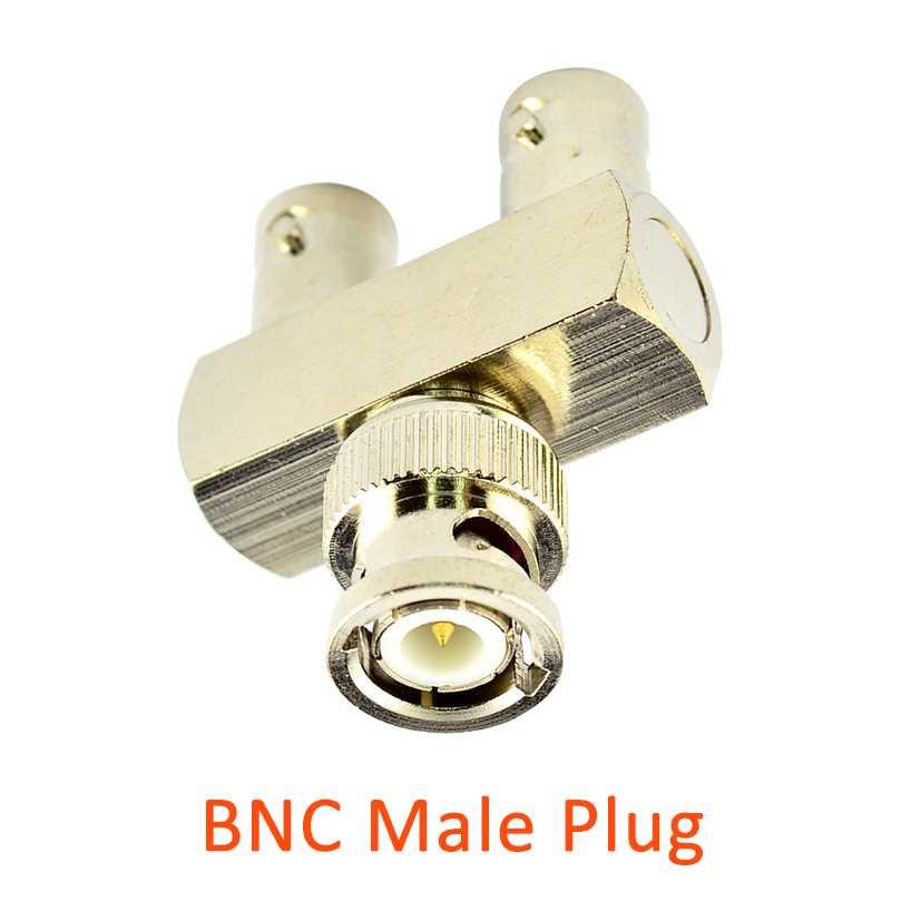 1Pcs BNC Male to Dual Female Splitter Connector 3-Way T Type
