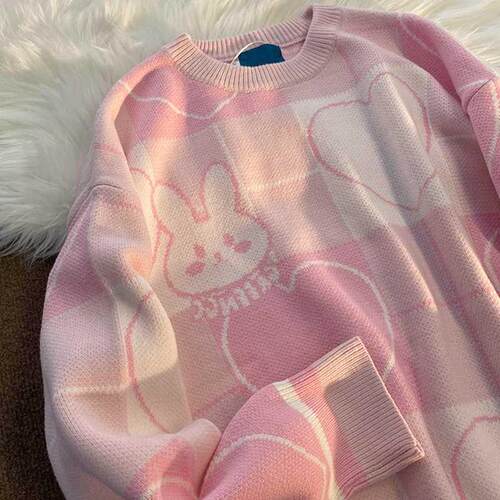 Pink sweater women's kawaii new loose retro Japanese lazy st