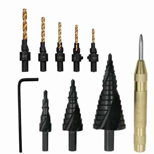 9Pcs/Set Step Drill Bit Set 1/4 Inch Hex Shank Countersink D
