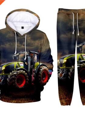 New 3D Tractor Pattern Car Hip hop Harajuku Long-sleeved Hoo