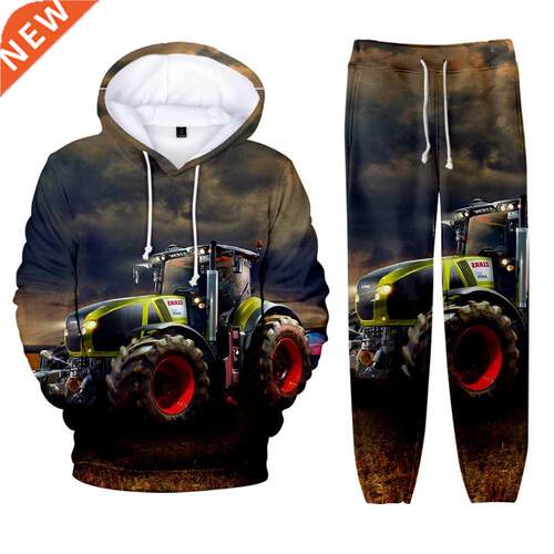 New 3D Tractor Pattern Car Hip hop Harajuku Long-sleeved Hoo