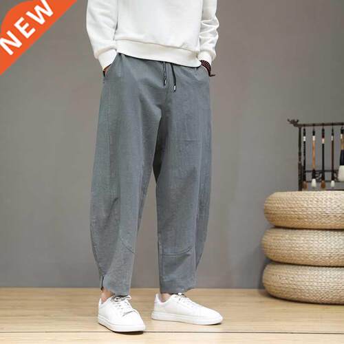 Cotton Lnen Casual Harem Pants Men Joggers Man 2022 Summer