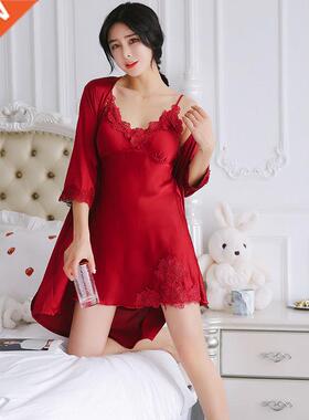 Plus Size 5PC Sleepwear Female Pajamas Set Satin Pyjamamas S