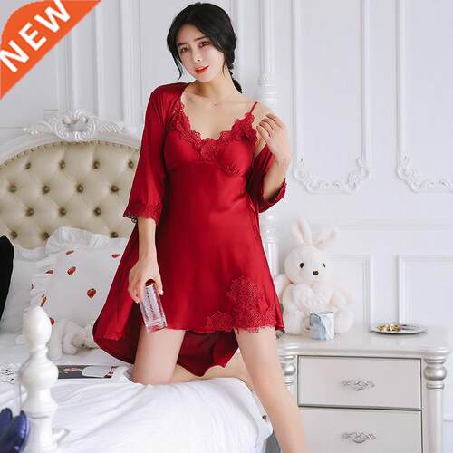Plus Size 5PC Sleepwear Female Pajamas Set Satin Pyjamamas S