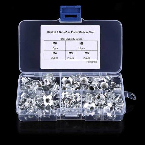 90pcs T Nuts 3/4/5/6/8 Four Pronged T Nuts Blind Insert