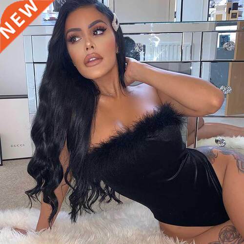 BKLD Black Off Shoulder With Feather Women Bodysuit Bodycon