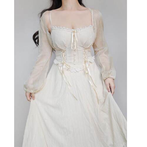 Heavy fishbone French retro design sling dress long skirt su