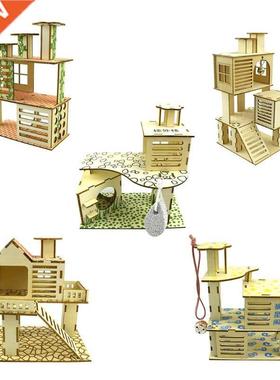 Hamster Wooden Villa House Climbing Toy Hideout Nesting Habi
