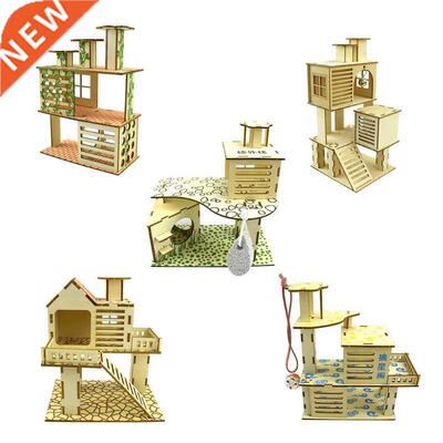 Hamster Wooden Villa House Climbing Toy Hideout Nesting Habi