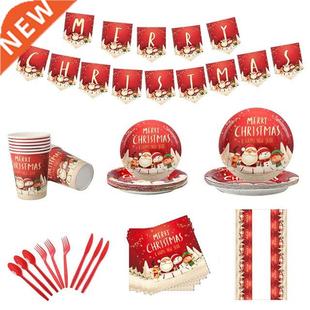 Christmas Paper Tableware Set Xmas Tablecloth Plates Napkins