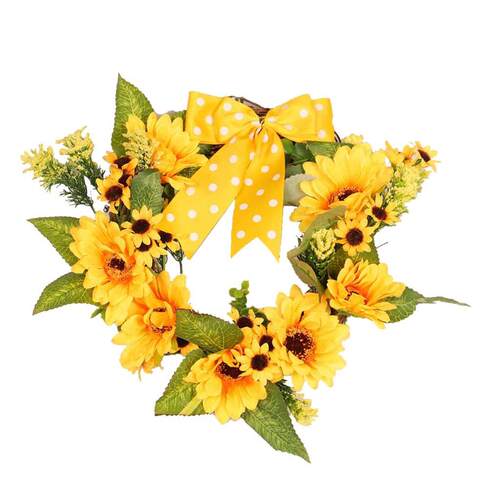 Fall Front Door Yellow Mum & Wreath , 12 Inch
