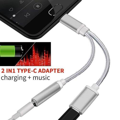 2 In 1 USB Type C To 3.5mm Aux Audio Charging Cable Adapter