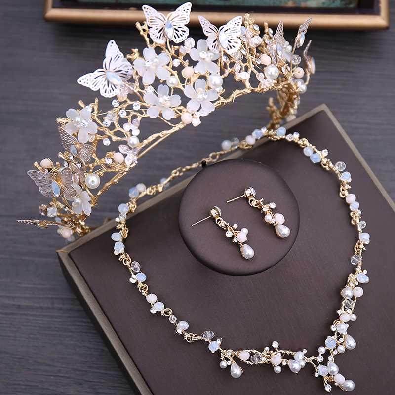 Luxury Crystal Beads Pearl Butterfly Costume Jewelry Sets Fl