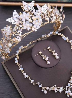 Luxury Crystal Beads Pearl Butterfly Costume Jewelry Sets Fl