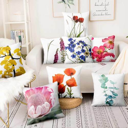 Summer Flowers Digital Printed Pillowcase Green Plant Cushio