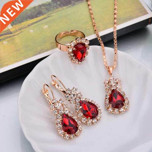 6 Colors Necklace/Earrings/Rings Jewelry Sets Hoop Earrings