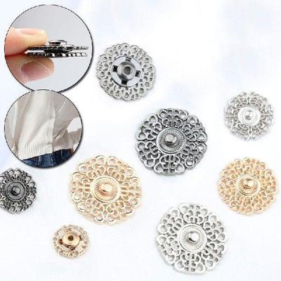 5Sets Hollow Flower Shaped Metal Snap Buttons Gold Color