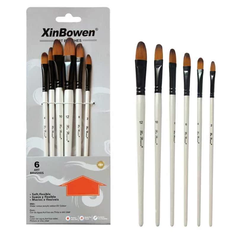 6Pcs Artists Brushes Set Flat Round Fine Brush Nib Portable
