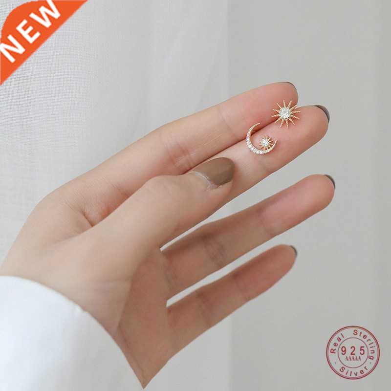 925 Sterling Silver 14K Gold Plating Sun Moon Asymmetrical S