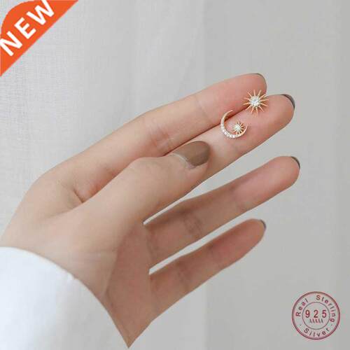 925 Sterling Silver 14K Gold Plating Sun Moon Asymmetrical S