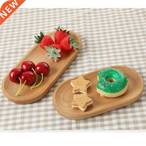 Oval Solid Wood Dessert Plate Cake Fruit Snack Tray Dinner S