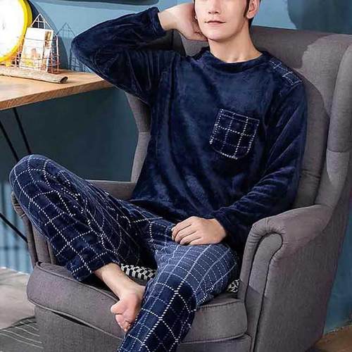 Cotton Long Sleeve Pajamas Set For Men 2021 Spring Autumn Cu