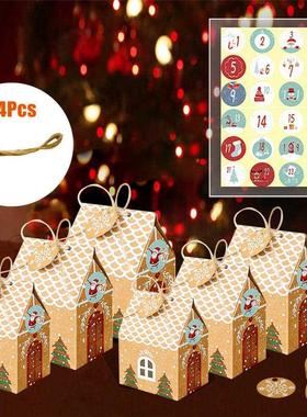 24Pcs Christmas House Packaging Box Candy Gift Bags With Rop