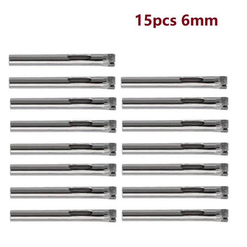 15Pcs 6mm Diamond Coated Drill Bits Set Tile Ceramic Glass H