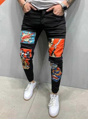 2021 New Fashion Mens Jeans Stch Skinny Patchwork Cartoons P