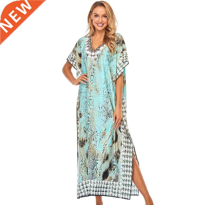 New Women Casual Long Dress Loose Print SnakeSkin Beach Maxi图片