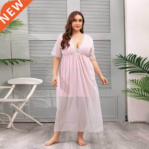 XL-4XL大码蕾丝家居服睡裙夏胖mmPlus-size summer lace dress