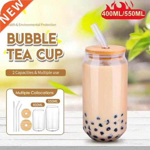 550ml/400ml Glass Cup With Lid and Straw Transparent Bubble
