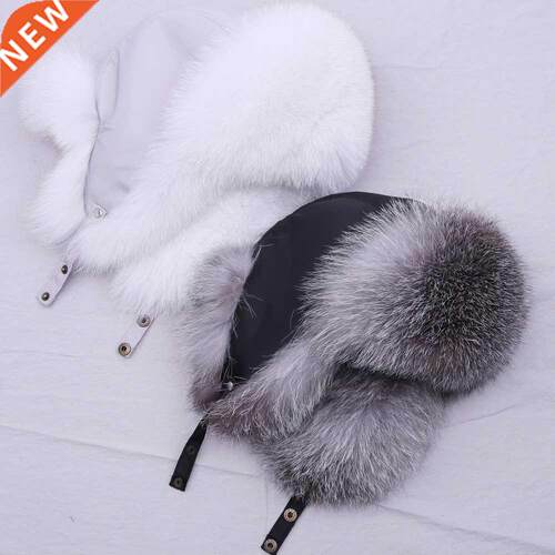 SUPPEV&STTDIO 100% Real Fur Hat for Women Natural Silver Fox