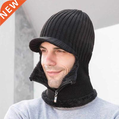 Men's winter knitted hats with zipper, new addition of fur l