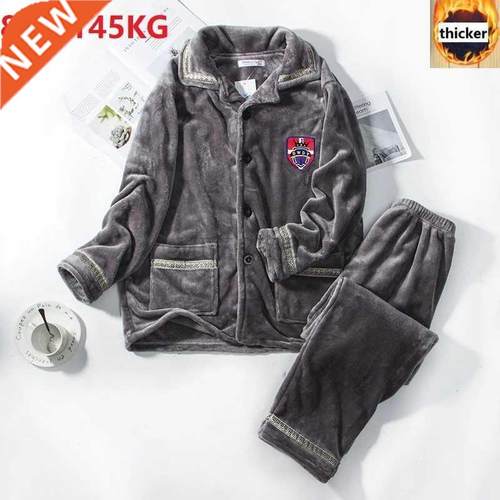 Winter Men Thick Flannel Pajamas Sets fleece Warm sleepwear