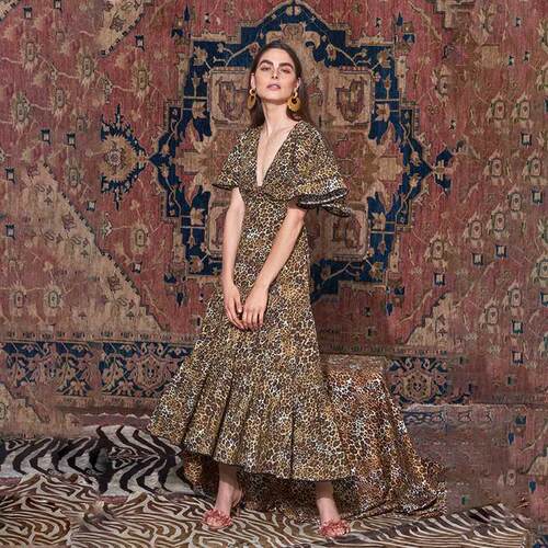 Summer 20 sexy leopard print deep V Bohemian dress豹纹连衣裙