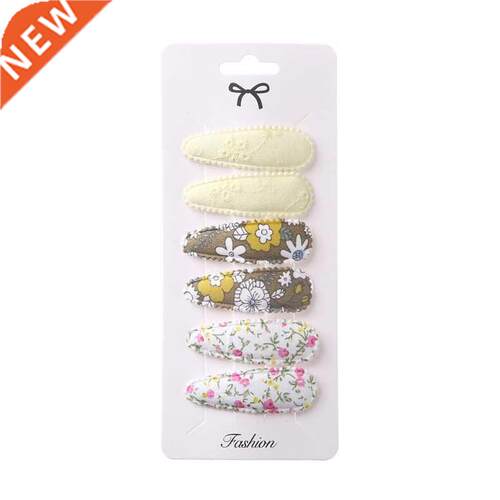 6Pcs Kids Baby Waterdrop Small Hair Clips Sweet Floral Cloth