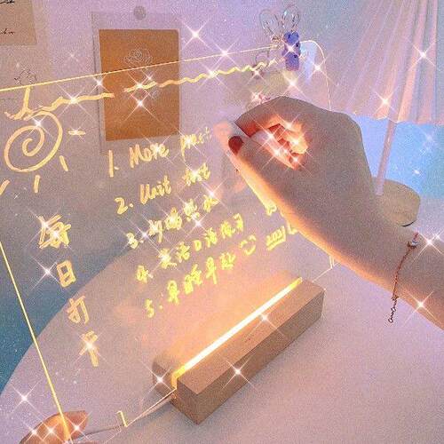 Transparent Acrylic Message Board USB Wooden Luminous Base