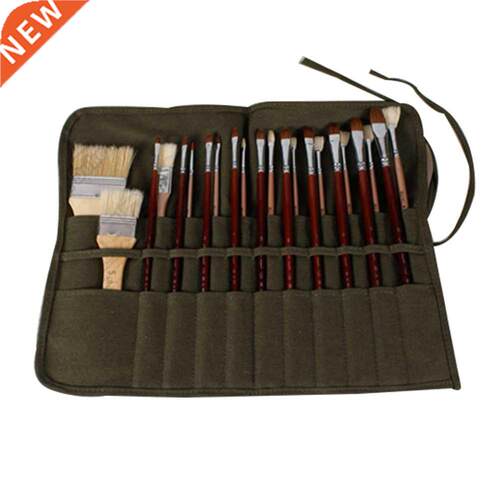Canvas Pouch For Oil Watercolor Pen Storage Army Green Stati