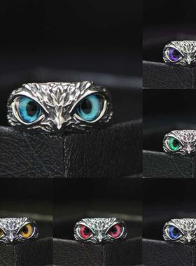 NEW Retro Cute Simple Design Owl Ring Multicolor Eyes Silver