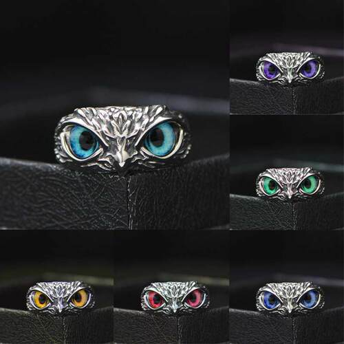 NEW Retro Cute Simple Design Owl Ring Multicolor Eyes Silver