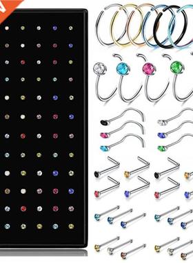 40/60PCS Crystal Stud Nose Ring Set 1.8mm Stainless Steel No