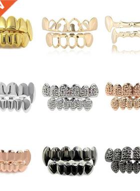 Hip Hop Teeth Grillz Set For Unisex Top ottom Mouth Gold Si